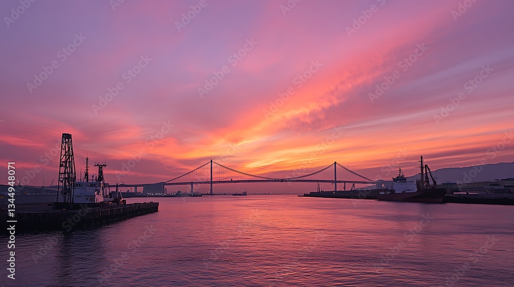 Serene Sunset over the Port: A Vibrant Display of Colors at the Harbor Serene Sunset over the Port: A Vibrant Display of Colors at the Harbor