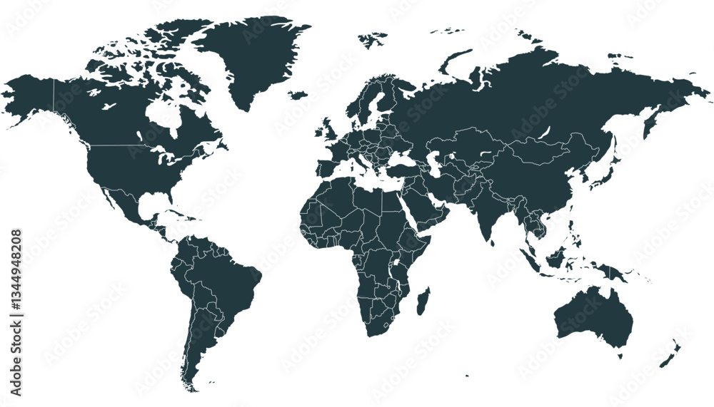 Naklejka premium World map. Black modern vector map. Silhouette map.