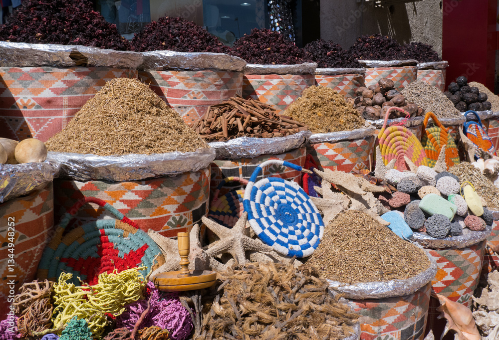 Exhibition of herbs and spices at the bazaar in the Old City, Egypt