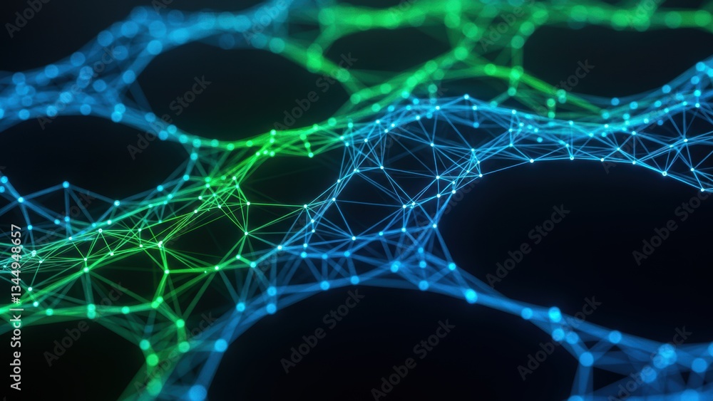 Naklejka premium Futuristic digital network of interconnected nodes and lines.