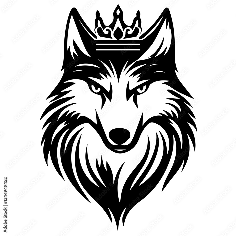 Fototapeta premium Monochrome Graphic of a Crowned Wolf Head
