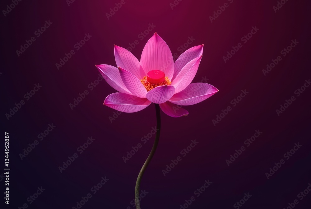 Obraz premium Single pink lotus flower on a dark purple background. Perfect for spa, wellness, or meditation themes.