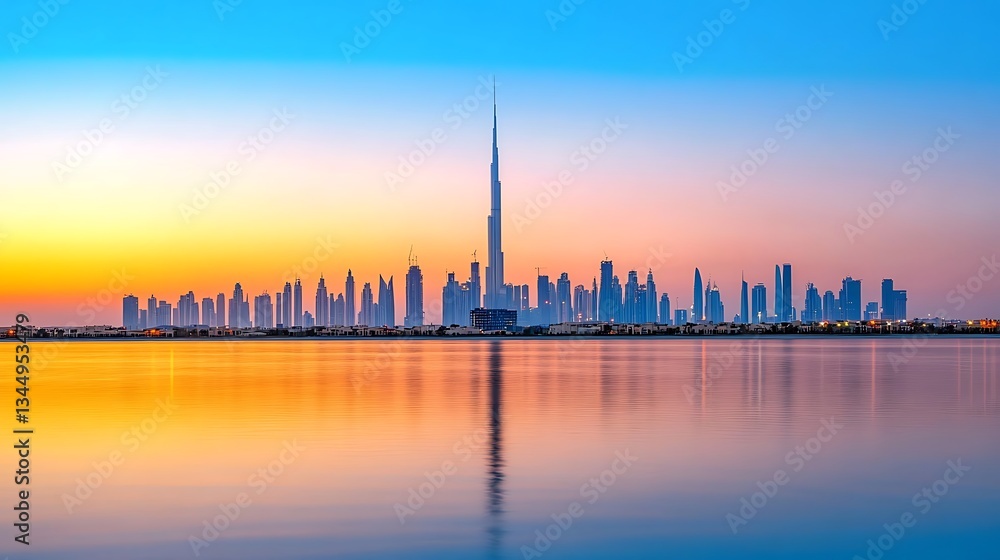 Fototapeta premium Dubai Skyline at Sunrise: A Breathtaking Panorama