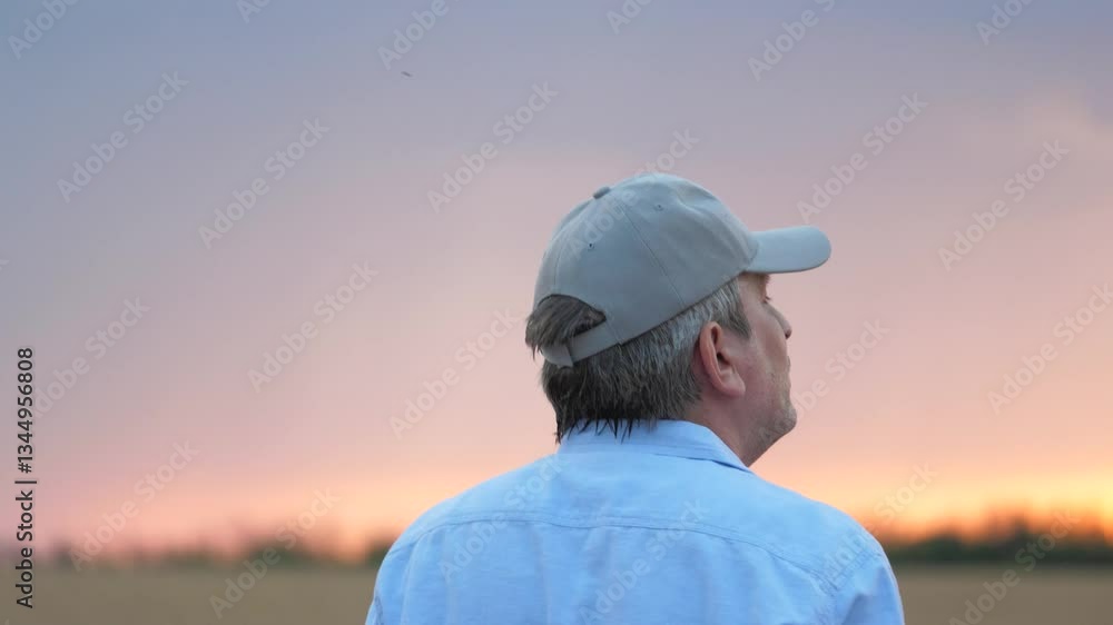 agriculture, wheat field, golden wheat farm field sunset, close up face male farmer wearing cap sunset, farmer walking through wheat field adjusting cap, mosquitoes flying near farmer face, man nature agriculture, wheat field, golden wheat farm field sunset, close up face male farmer wearing cap sunset, farmer walking through wheat field adjusting cap, mosquitoes flying near farmer face, man nature