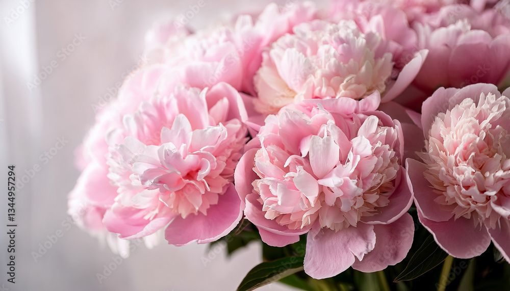 Bouquet of beautiful peonies. Pink peony flowers. Close-up of flower petals. Floral wallpaper. Delicate abstract floral pastel background. Greeting card. Generated AI Bouquet of beautiful peonies. Pink peony flowers. Close-up of flower petals. Floral wallpaper. Delicate abstract floral pastel background. Greeting card. Generated AI