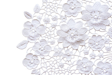 Intricate white floral lace design on transparent background