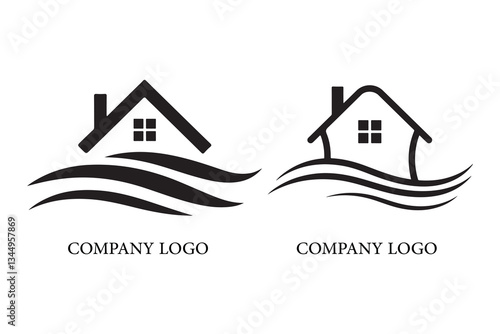 Simple black and white logo of a house with wavy lines, representing real estate or a similar service.