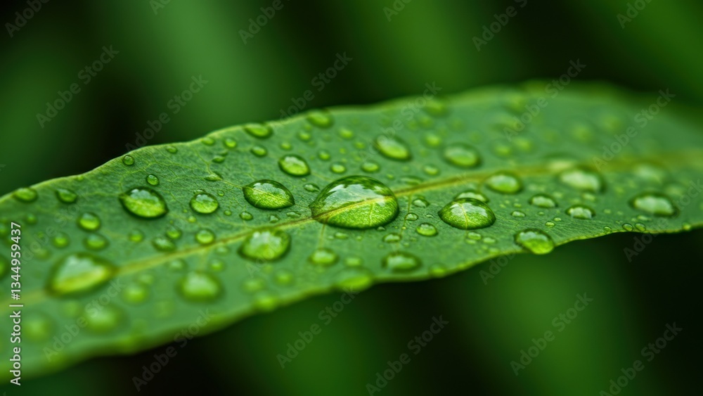 Close up of green leaf with water droplets showcasing nature's beauty and freshness, symbolizing environmental care and sustainability Close up of green leaf with water droplets showcasing nature's beauty and freshness, symbolizing environmental care and sustainability