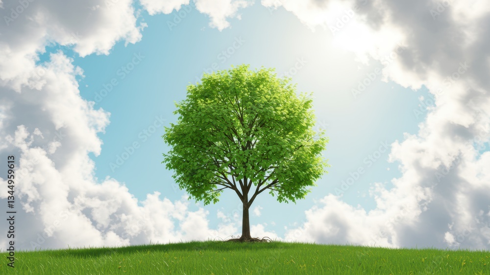 A solitary tree on a grassy hill under a bright sky. A solitary tree on a grassy hill under a bright sky.