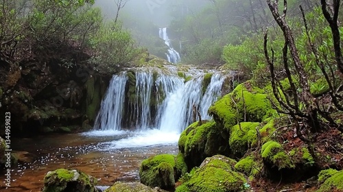 Misty Forest Waterfall