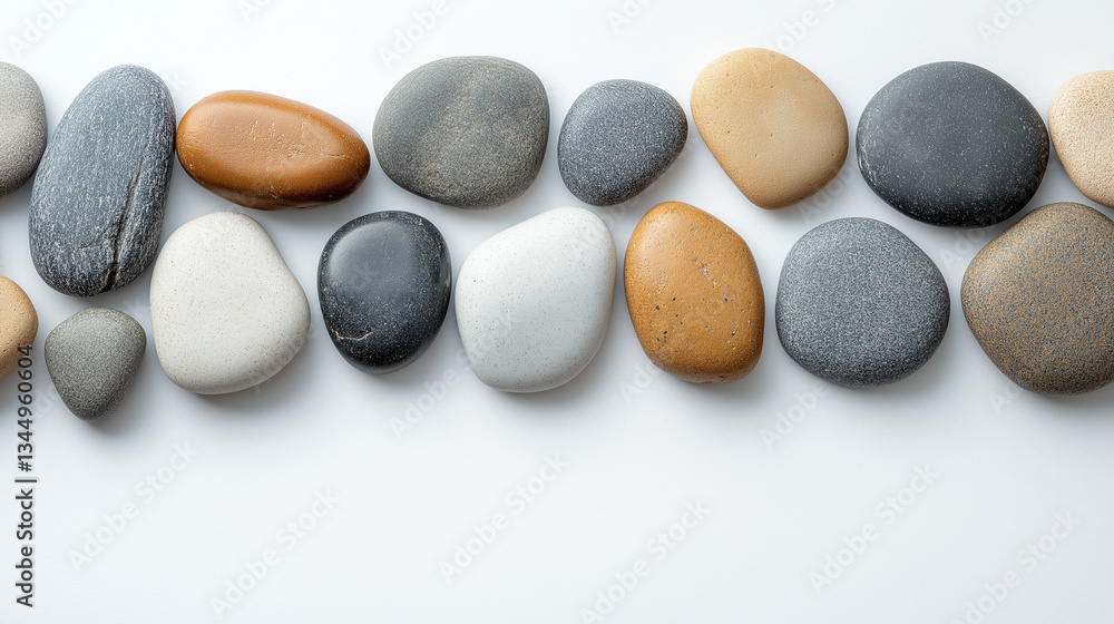 Flat-lay shot of small and large smooth stones arranged for balanced composition and creative inspiration Flat-lay shot of small and large smooth stones arranged for balanced composition and creative inspiration