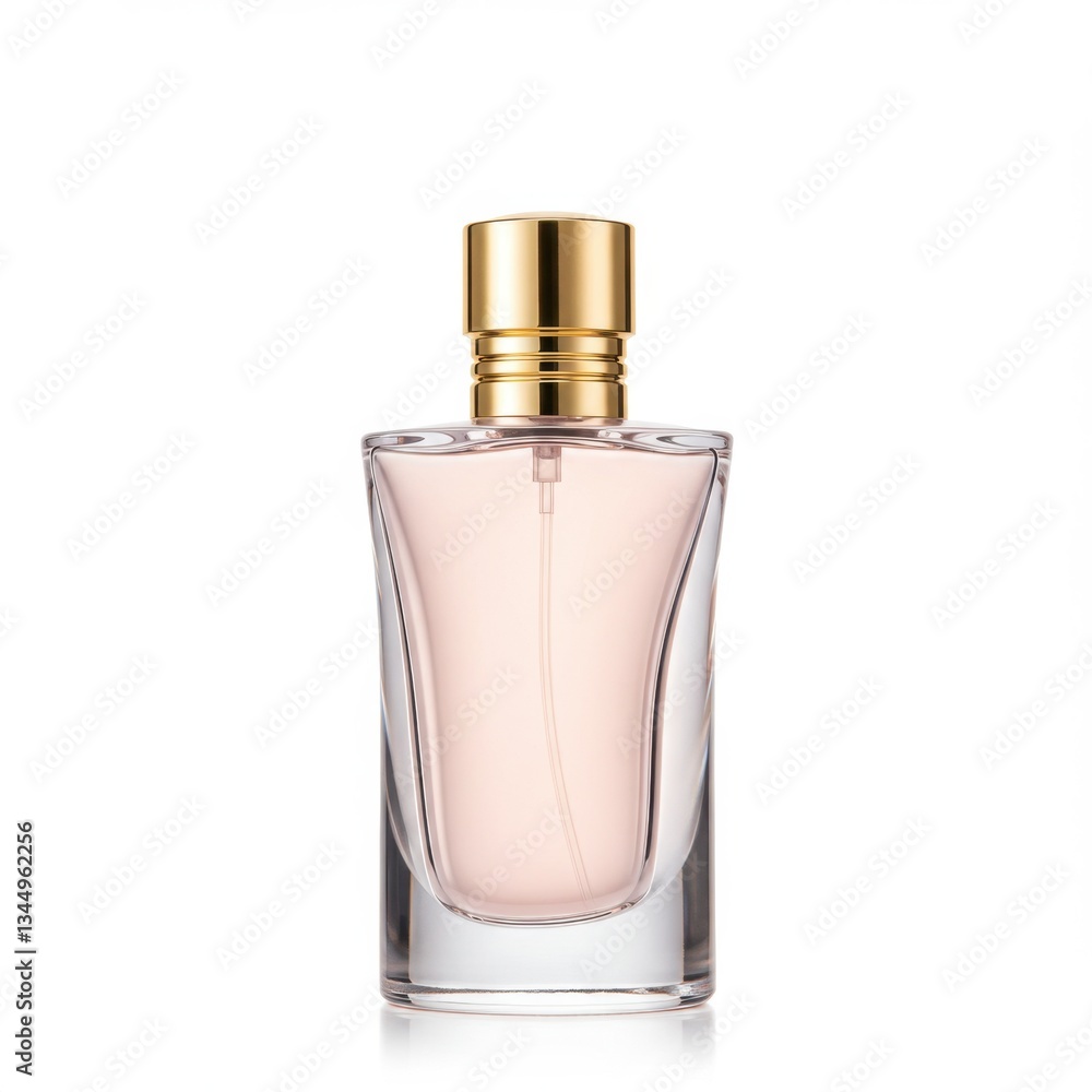 Elegant Perfume Bottle with Gold Cap on White Background for Beauty Elegant Perfume Bottle with Gold Cap on White Background for Beauty