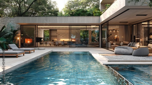 Wallpaper Mural Luxury outdoor patio a swimming pool modern and spacious composition with branding space Torontodigital.ca