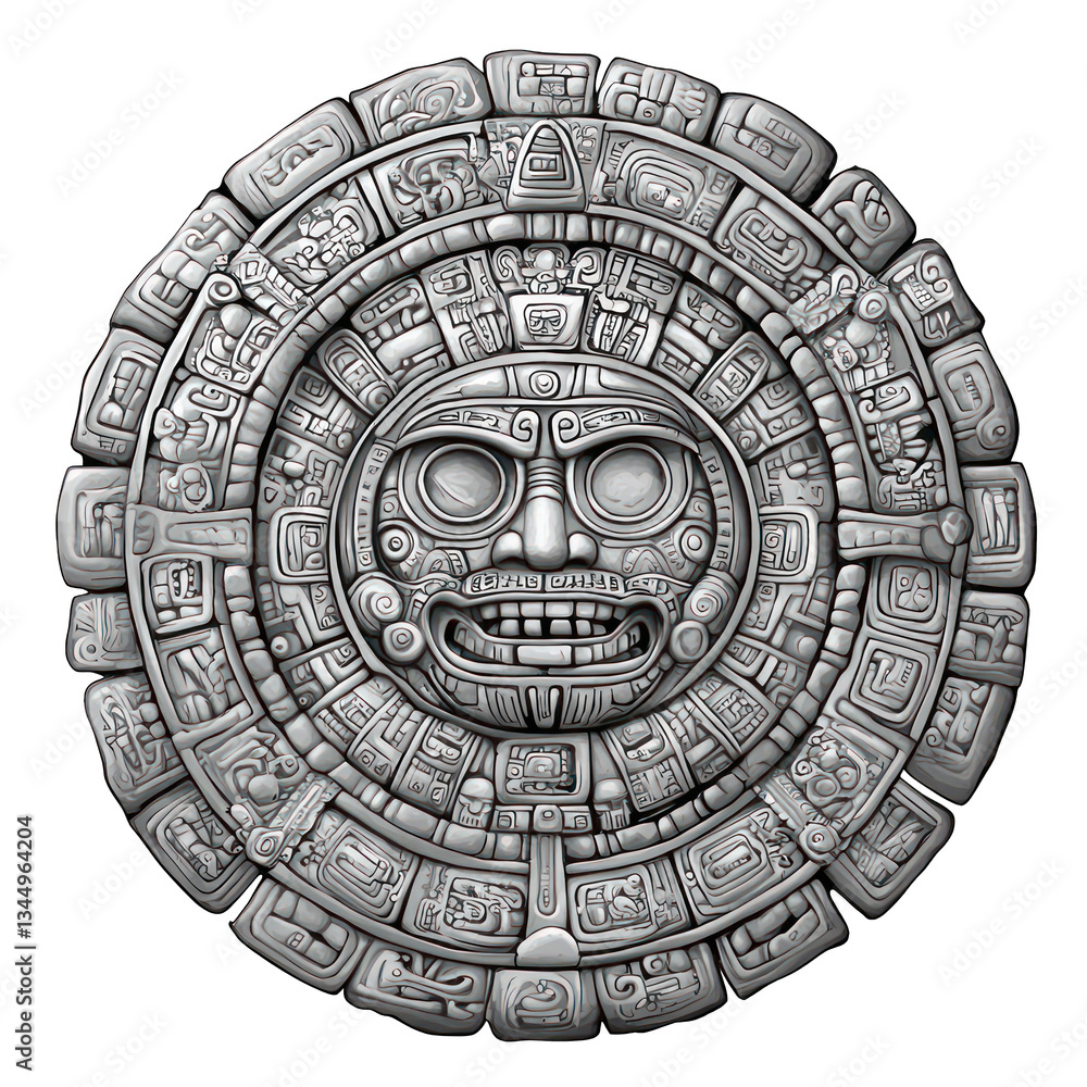 Mayan calendar stone, intricate carvings, isolated on transparent background Mayan calendar stone, intricate carvings, isolated on transparent background