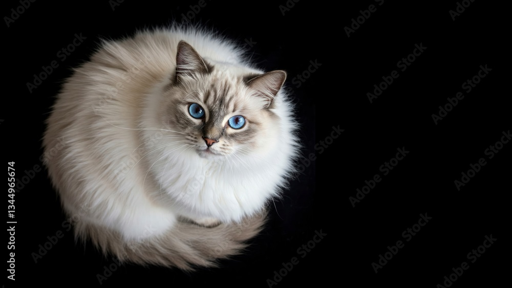 Elegant white cat with blue eyes on a black background. Majestic pet portrait. High contrast, studio shot. Ideal for pet lovers.
Elegant white cat with blue eyes on a black background. Majestic pet portrait. High contrast, studio shot. Ideal for pet lovers.