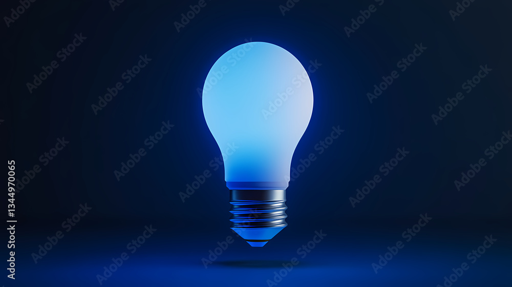 Glowing Blue Light Bulb on Dark Background