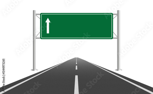 Perspective view road track with green sign board. Empty highway with directions sign. Vector EPS 10