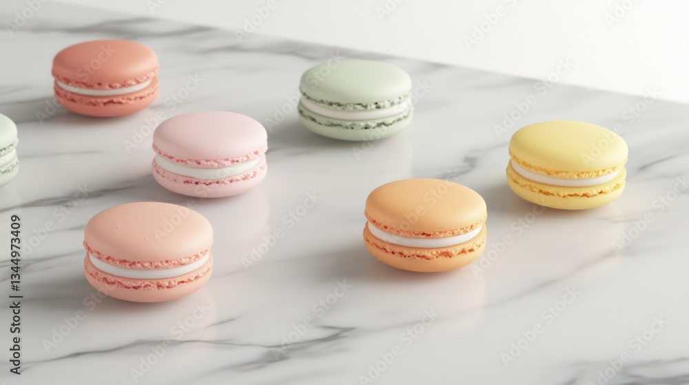 Obraz premium Pastel macarons on marble, sweet treats, dessert photography, food blog