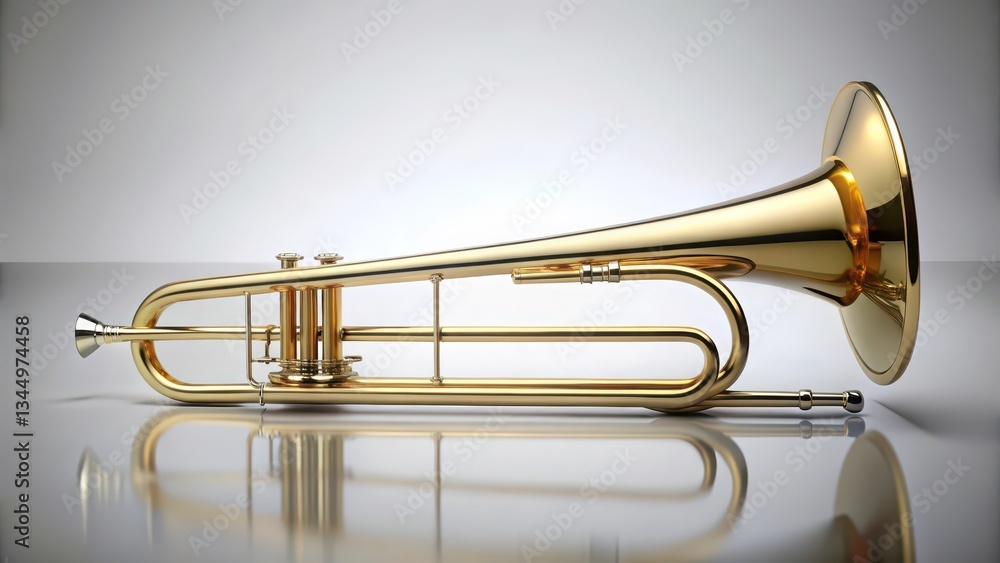 Obraz premium Gold Trombone on White Background
