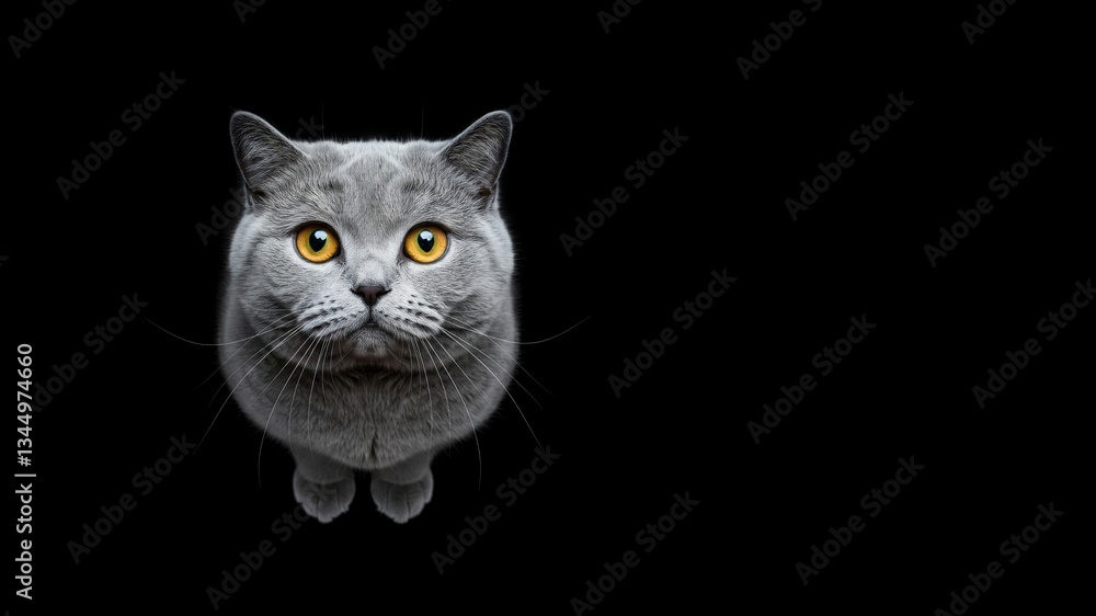 Portrait of a cat on a black background with text space. Ideal for pet-related designs or advertisements Portrait of a cat on a black background with text space. Ideal for pet-related designs or advertisements