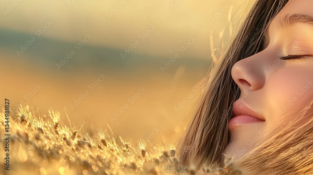 Peaceful girl in golden field Peaceful girl in golden field