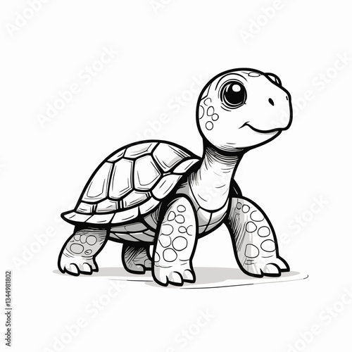 Cute cartoon turtle walking happily against white background