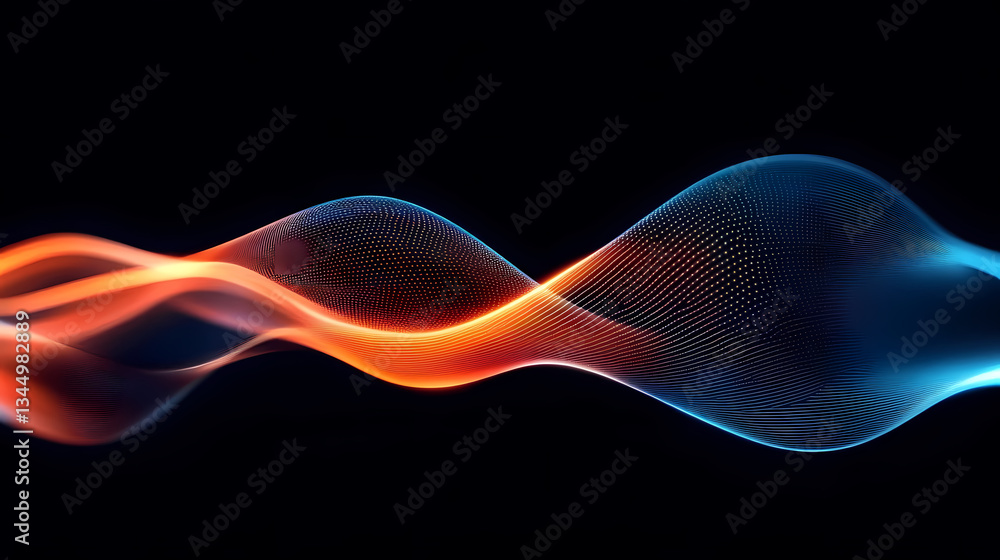 Abstract Orange and Blue Waves Intertwined in Dynamic Motion