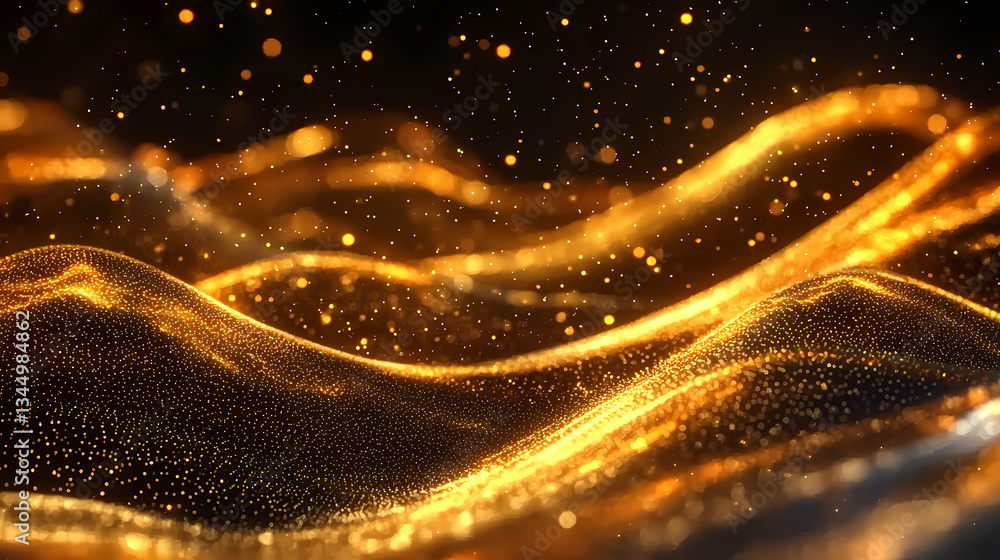 Flowing Golden Particles on Dark Background with Dynamic Effect