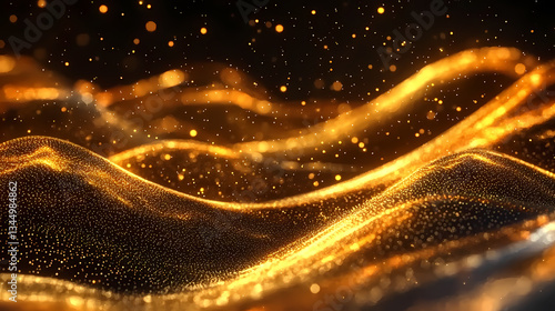 Obraz na płótnie Flowing Golden Particles on Dark Background with Dynamic Effect w salonie