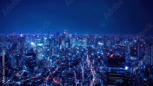 Wallpaper Mural Night cityscape view of Tokyo, Japan, with illuminated connections. Possible use Stock photo for travel, business, or technology themes Torontodigital.ca