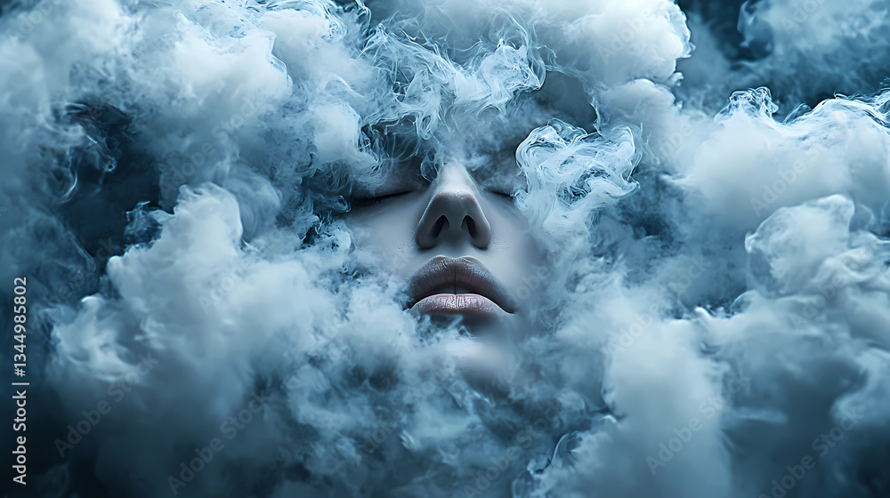 Close-up of Woman’s Face Surrounded by White Smoke
