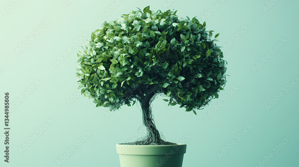 Indoor Green Plant in Blue Green Pot with Fresh Green Leaves