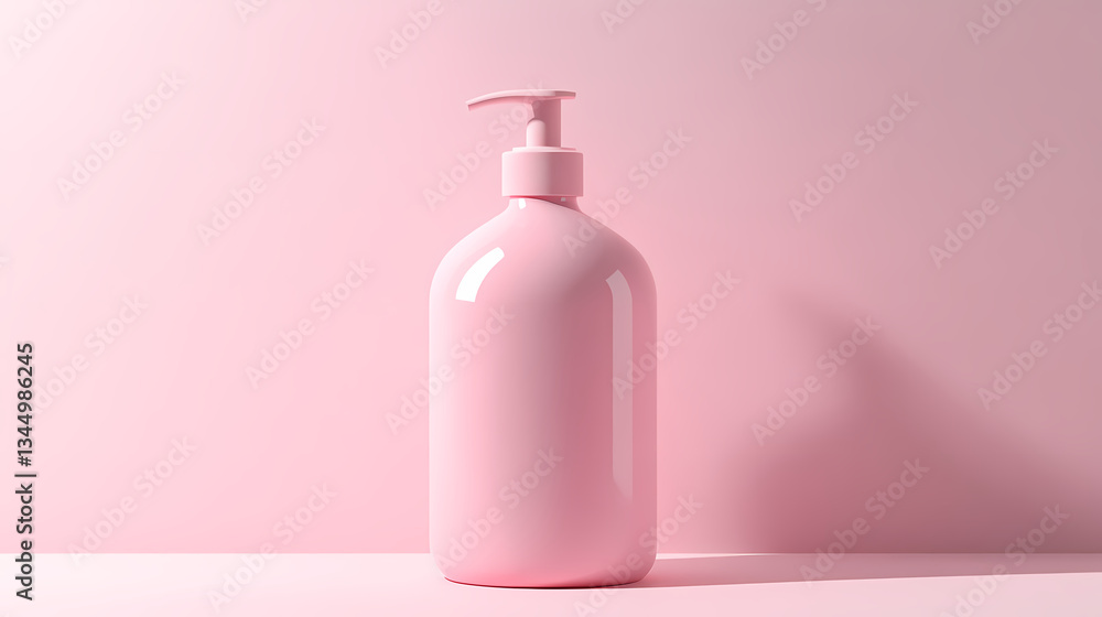 Pink Shampoo Bottle on Matching Pink Background