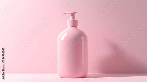 Obraz na płótnie Pink Shampoo Bottle on Matching Pink Background w salonie