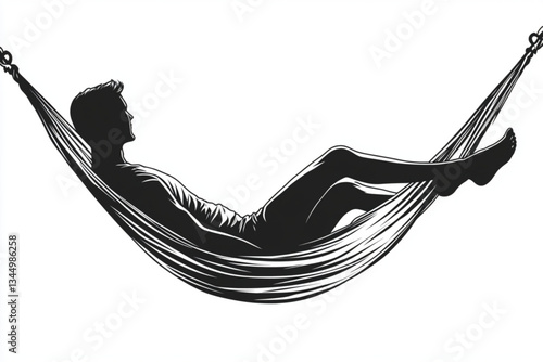Silhouette of person relaxing in a hammock on white