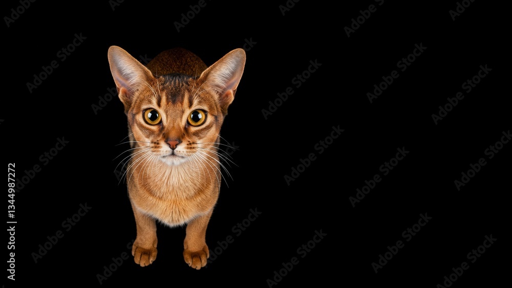 Obraz premium Portrait of a cat on a black background with text space. Ideal for pet-related designs or advertisements