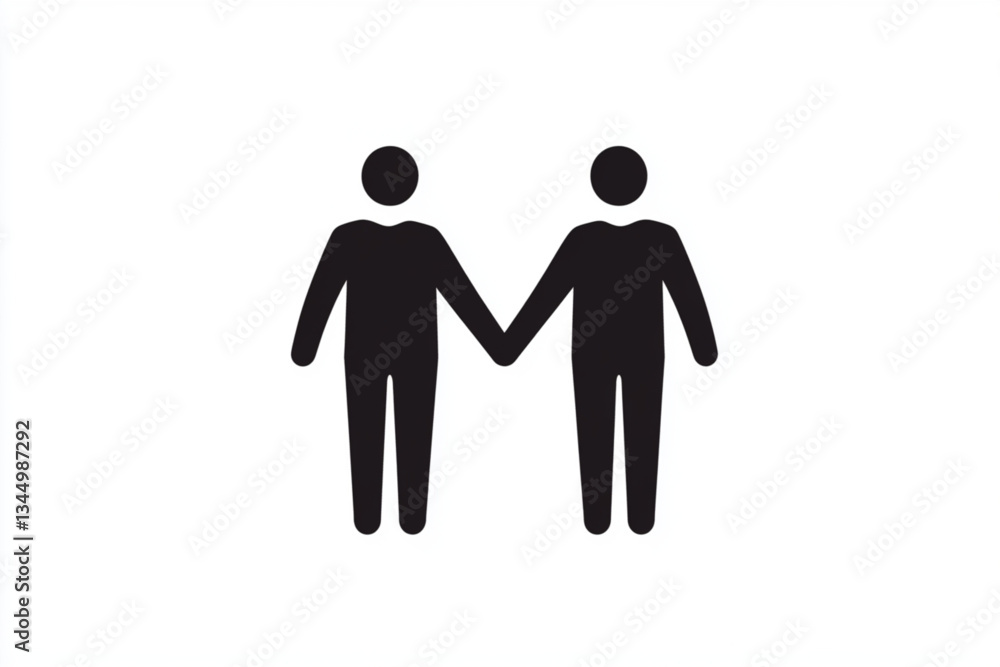 Two black figures holding hands on a white background Two black figures holding hands on a white background