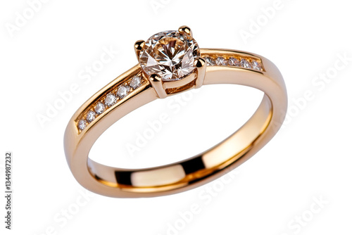 Elegant engagement ring with diamond on transparent background
