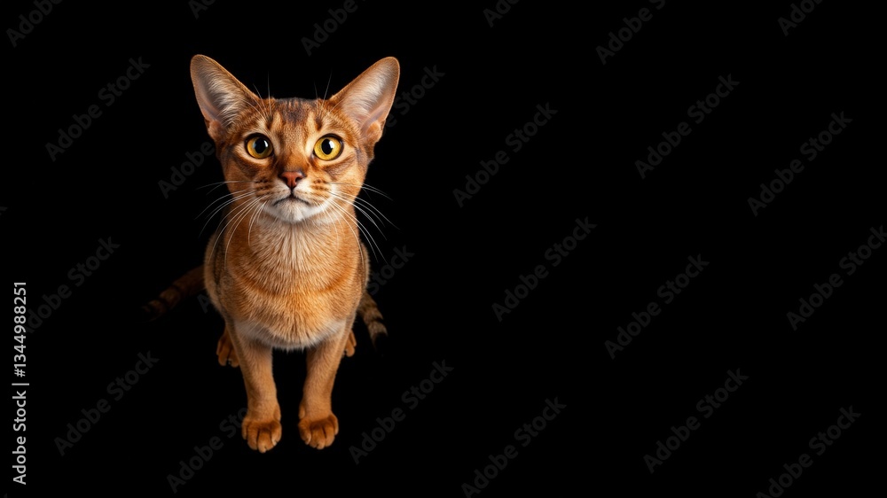 Obraz premium Portrait of a cat on a black background with text space. Ideal for pet-related designs or advertisements