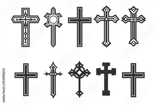 Ten different cross designs in black and white vector