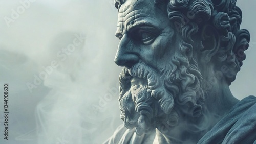 Obraz na płótnie Ancient Greek bust, misty background, thoughtful expression, historical art w salonie