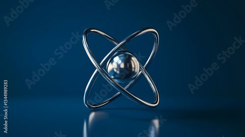 Obraz na płótnie Silver Atom Model with Golden Electron Rings w salonie