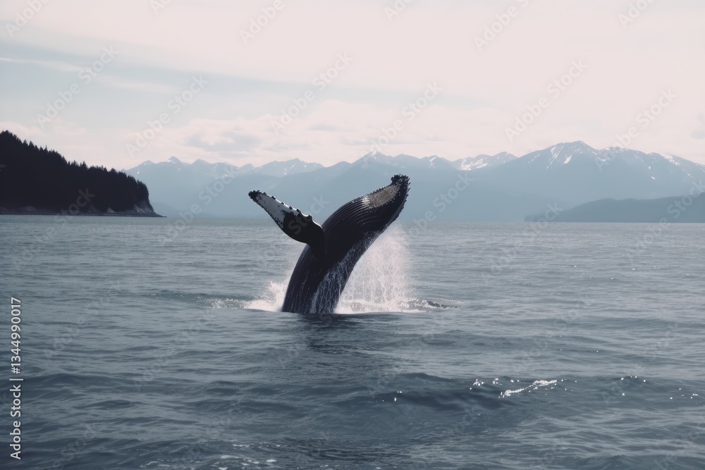 Fototapeta premium Humpback Whale Breaching in Alaskan Waters