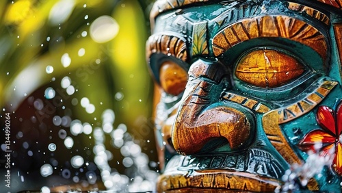 Tropical Tiki Mask Fountain Closeup