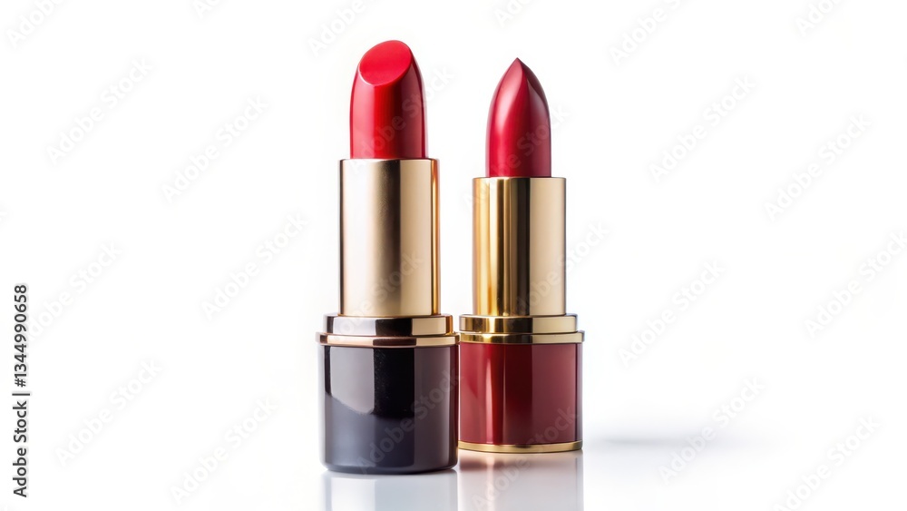 Obraz premium Two Red Lipsticks on White Background