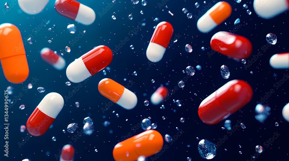 Floating Pills in 3D Render with Detailed Capsule Shapes