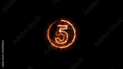 Wallpaper Mural Animation of number 5 with neon circle fire  effect  on the outline and isolated on black background. Number five 
 Torontodigital.ca