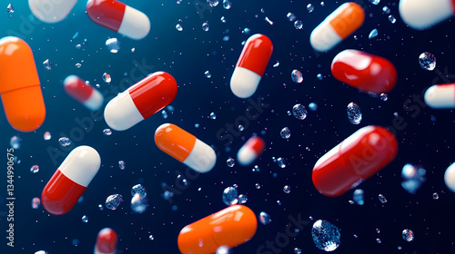 Obraz na płótnie Floating Pills in 3D Render with Detailed Capsule Shapes w salonie