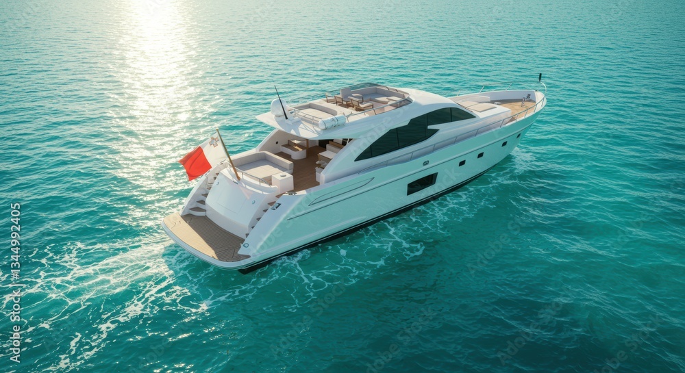 Luxurious yacht cruising in tranquil ocean at sunset Luxurious yacht cruising in tranquil ocean at sunset