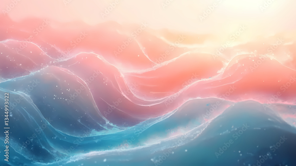 Dreamy Ocean View with Pink and Blue Waves at Sunrise
